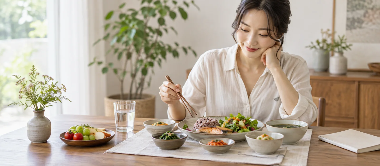 채소와 곡물로 구성한 균형 잡힌 식사