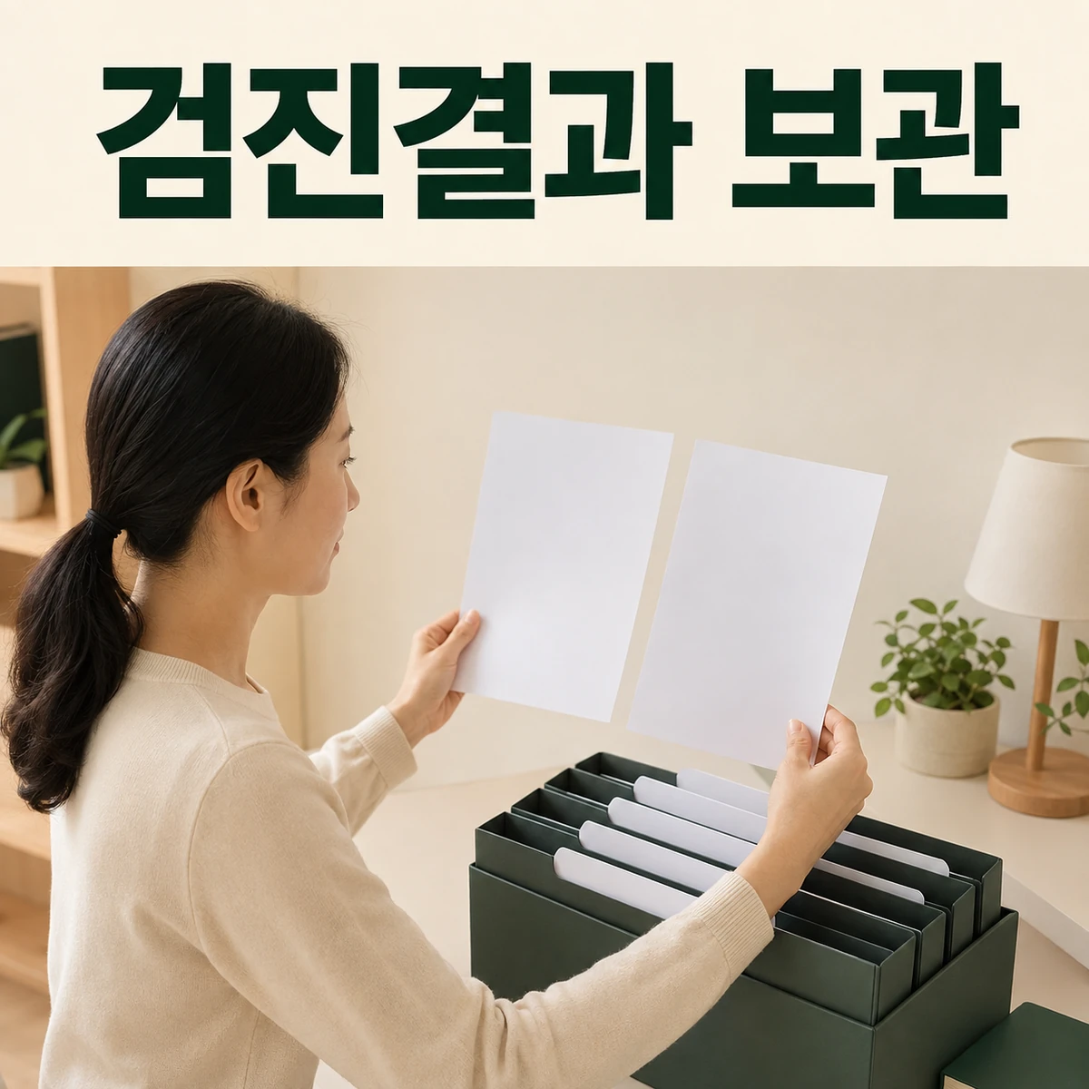 연도별 건강검진 결과표를 파일과 디지털 폴더에 정리한 모습