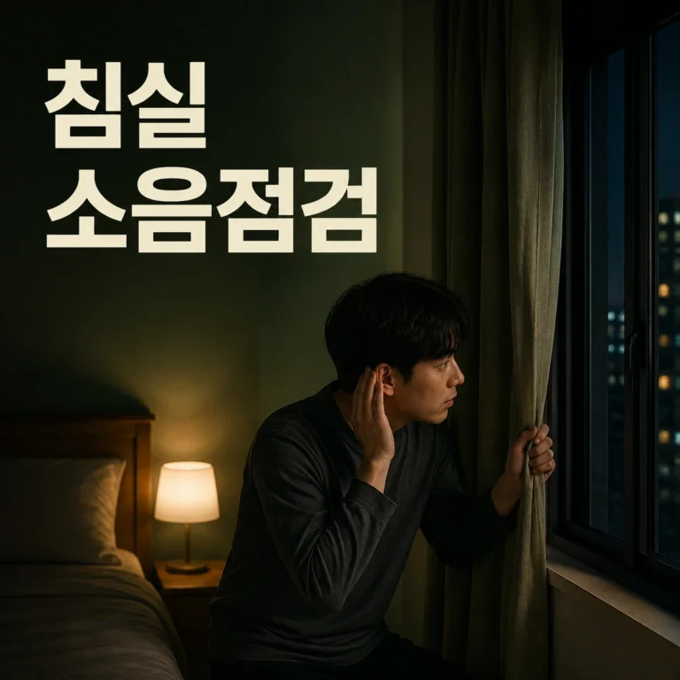 침실에서 반복되는 소리의 방향과 시각을 기록하는 사람