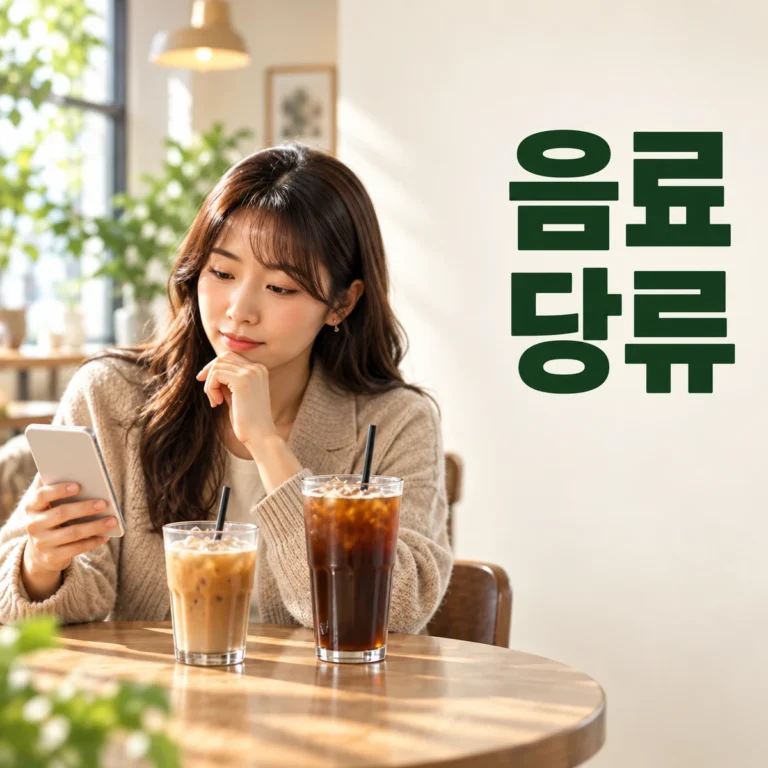 한국 카페 테이블에서 성인이 음료와 주문 정보를 비교한다