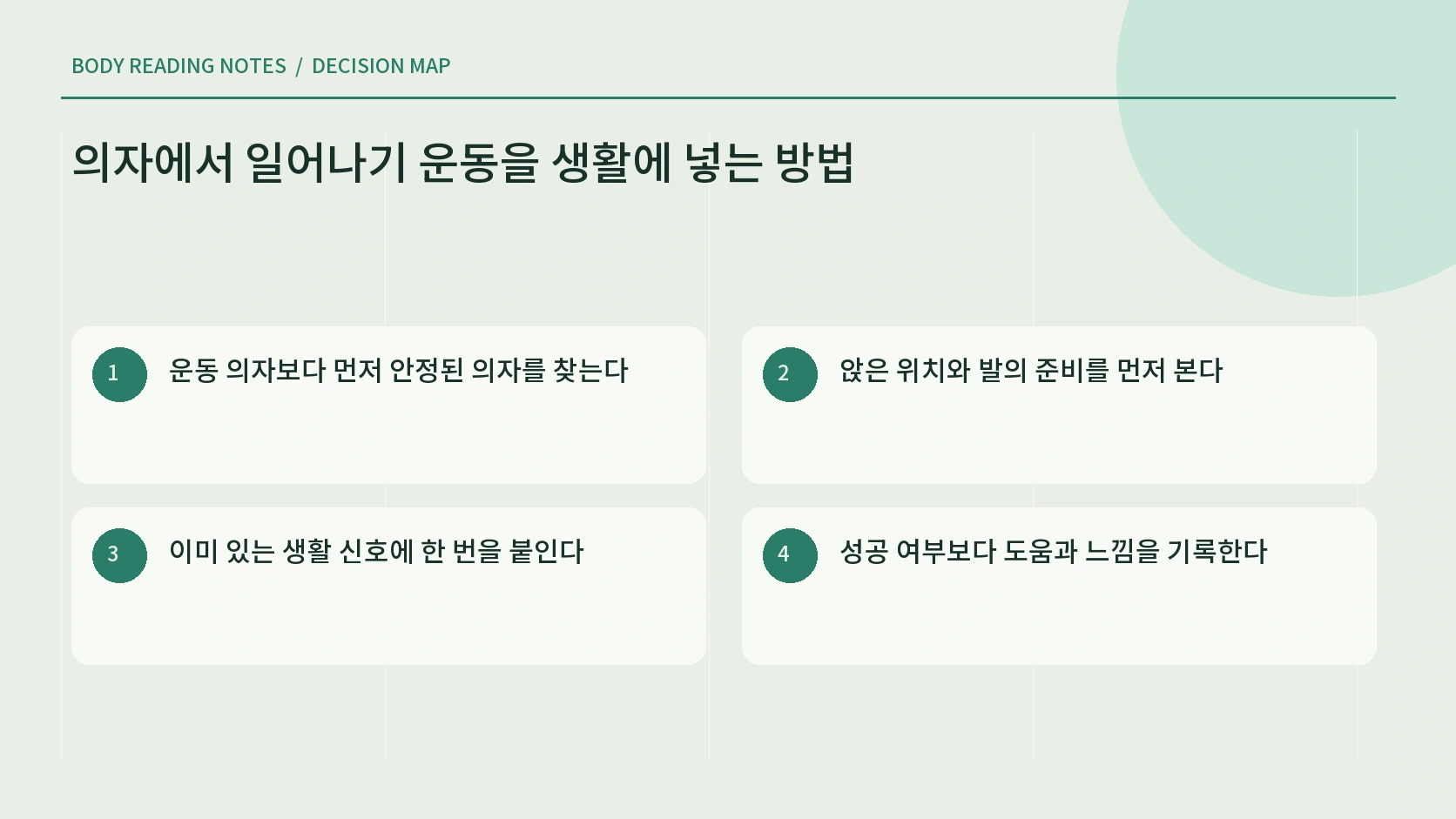 안정된 의자 선택과 앉기 일어서기 순서를 보여주는 안내 그림