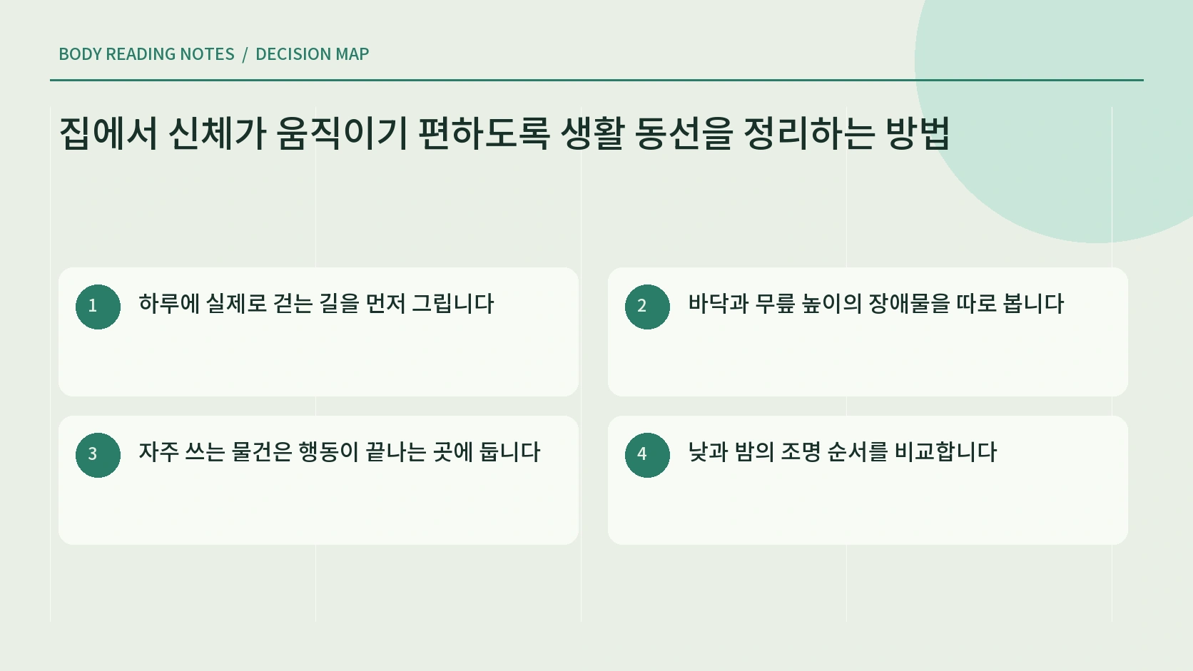 집 안 생활 동선 구간 점검