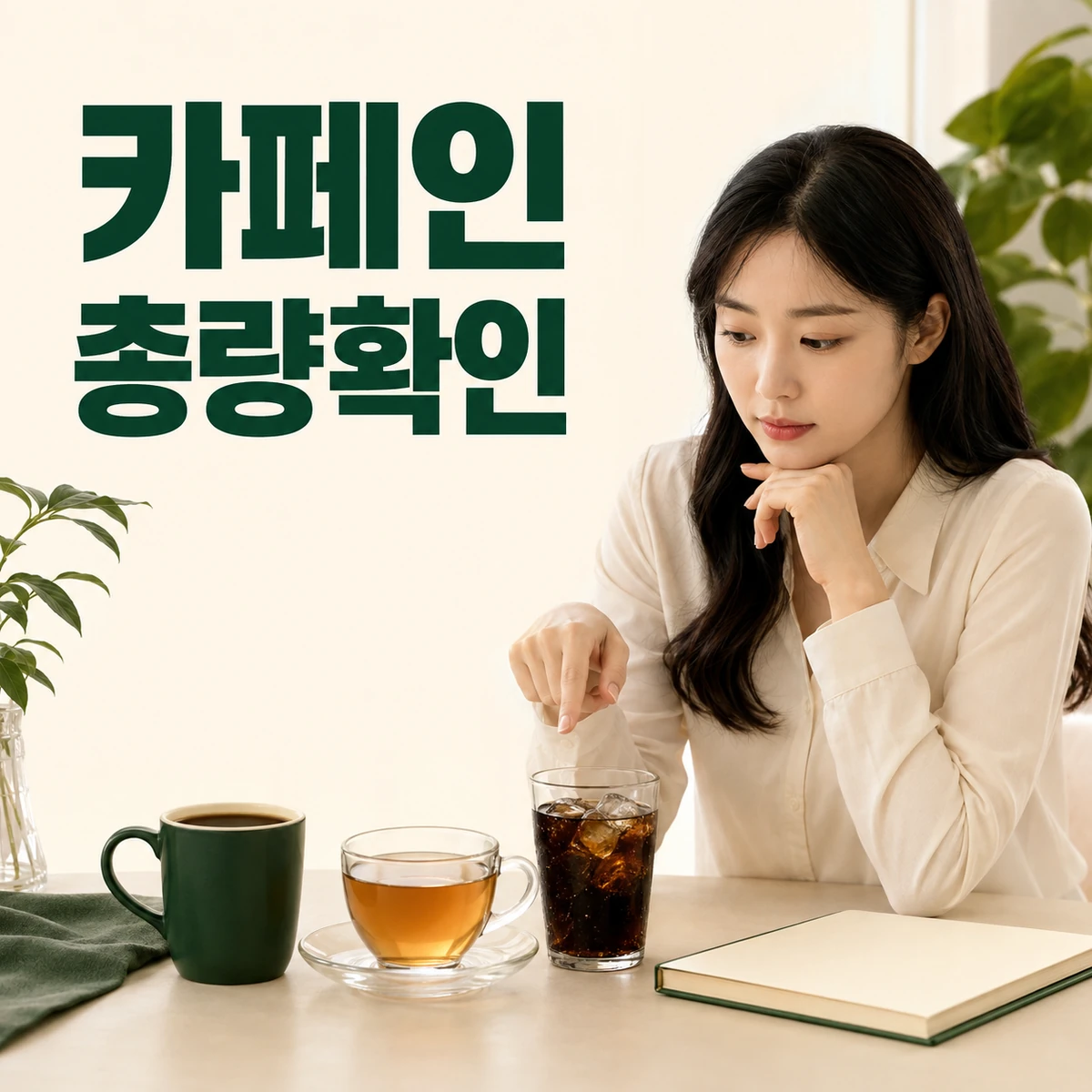 커피 차 탄산음료와 시간 기록표