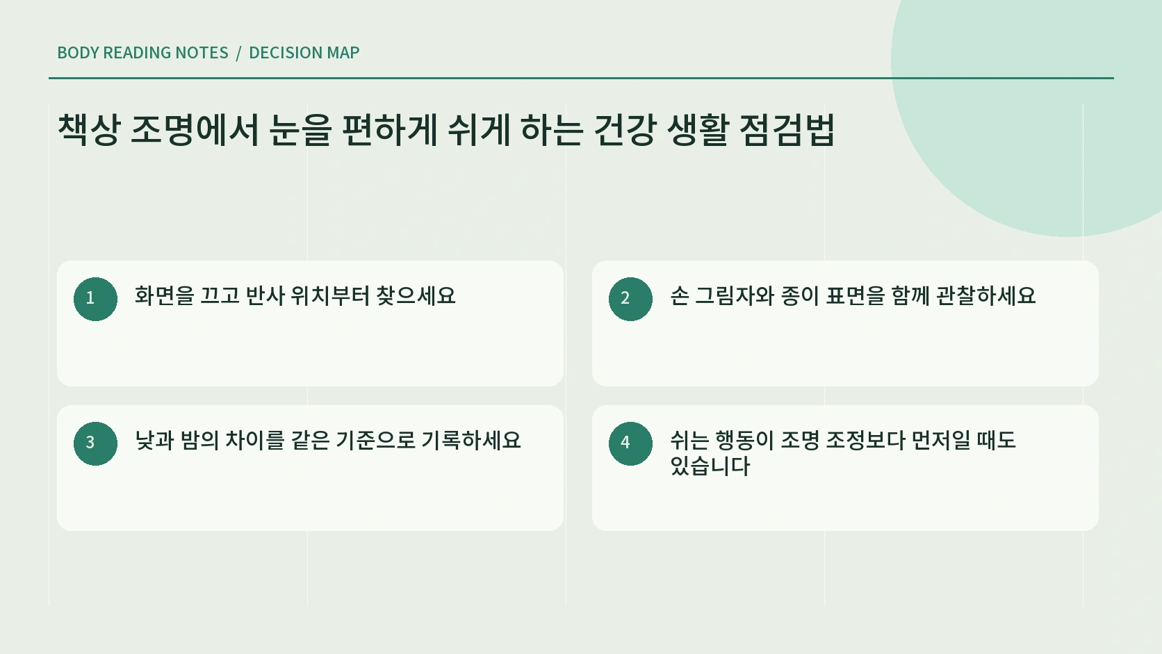 책상 조명 눈 점검표