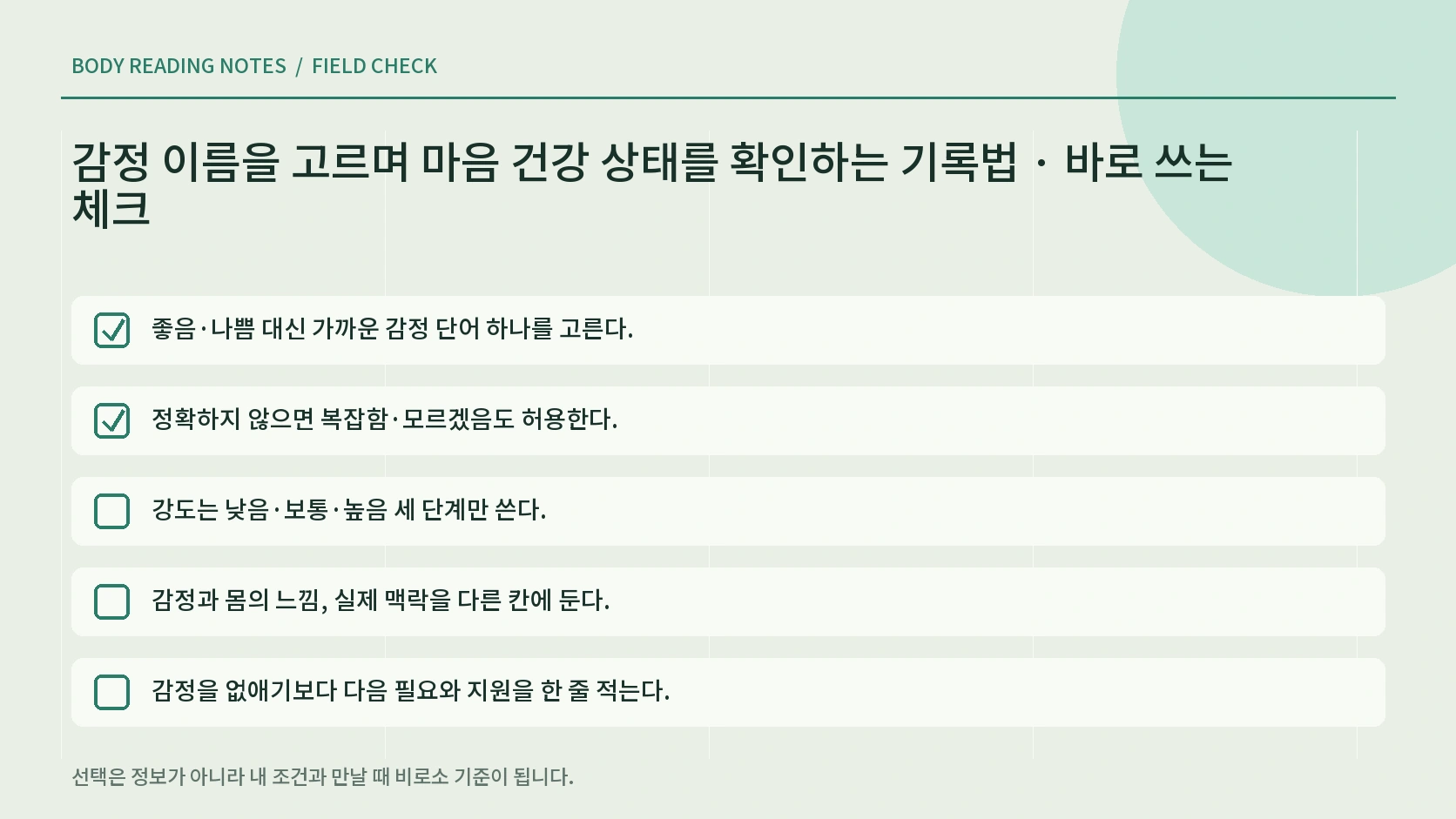 감정 기록을 다음 필요와 도움 요청으로 연결하는 체크리스트