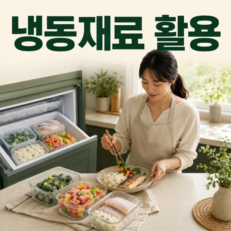 냉동재료 활용 주제를 보여 주는 한국 생활 장면