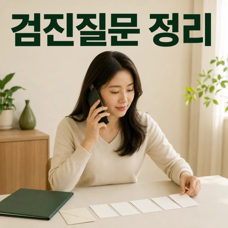 건강검진 기관에 문의할 질문을 전화 옆에 정리한 모습