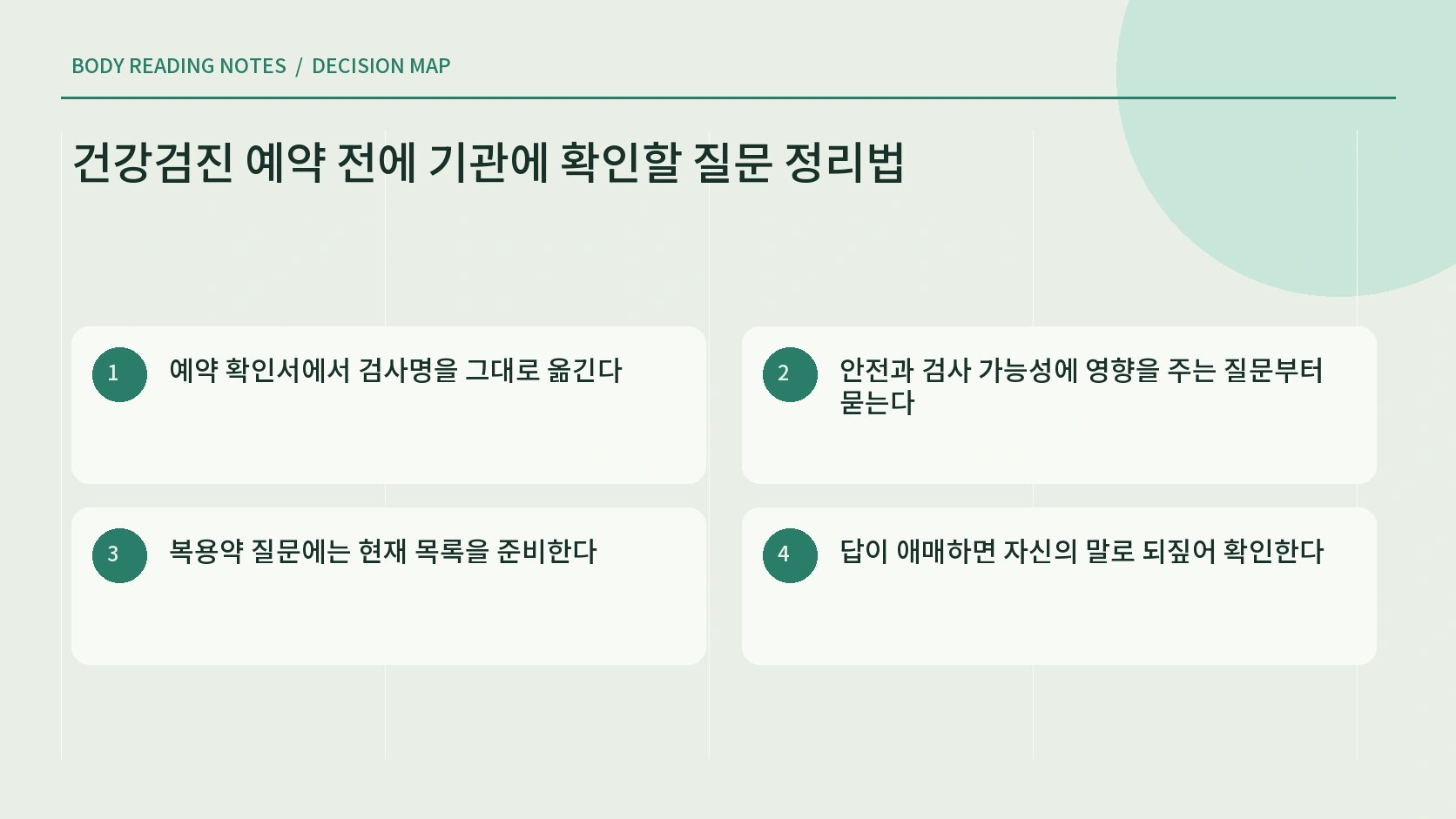 건강검진 예약 문의 질문을 우선순위로 나누는 안내