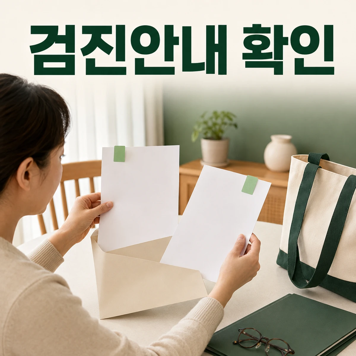 건강검진 예약 안내문에 항목별 표시를 하는 모습
