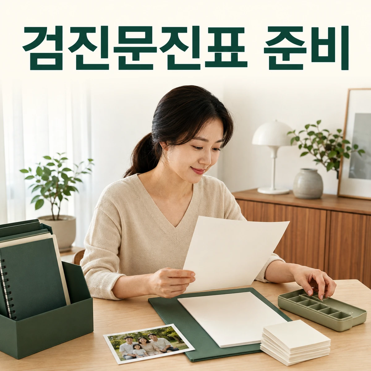건강검진 문진표와 생활 기록을 나란히 확인하는 모습