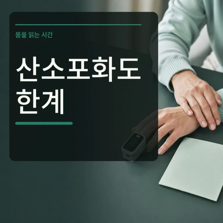 손가락 산소포화도 측정기와 기록 노트에 산소포화도 한계 문구를 넣은 정사각형 대표 이미지
