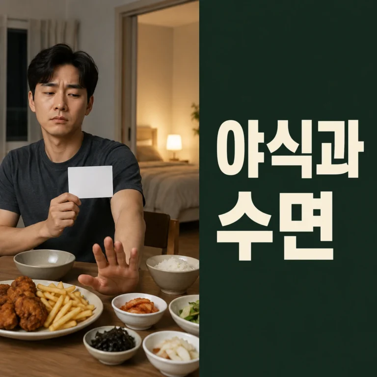 늦은 저녁 식탁 옆에 수면 기록장을 둔 모습