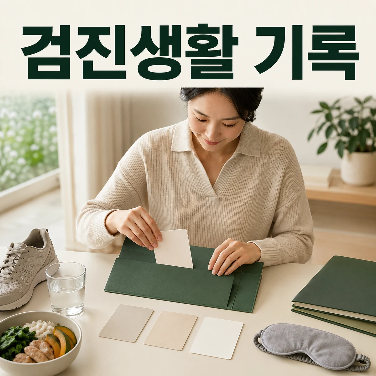 달력과 생활습관 기록을 건강검진 문진표 옆에 펼친 모습