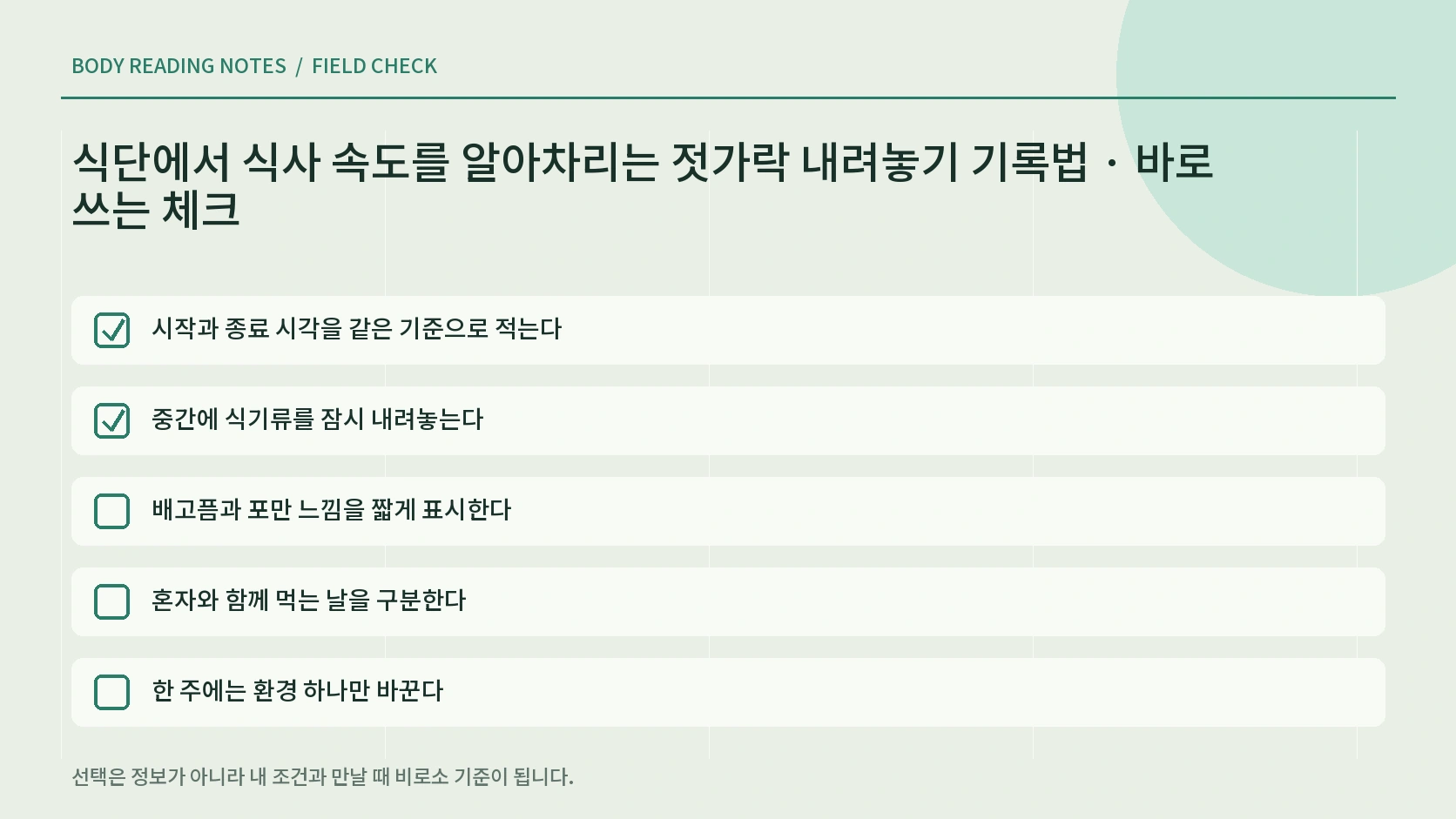 천천히 식사하는 법 상황별 선택표 인포그래픽