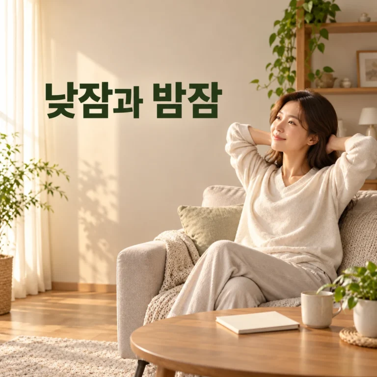 소파 낮잠과 밤 수면 시간을 간단한 노트로 비교하는 한국인