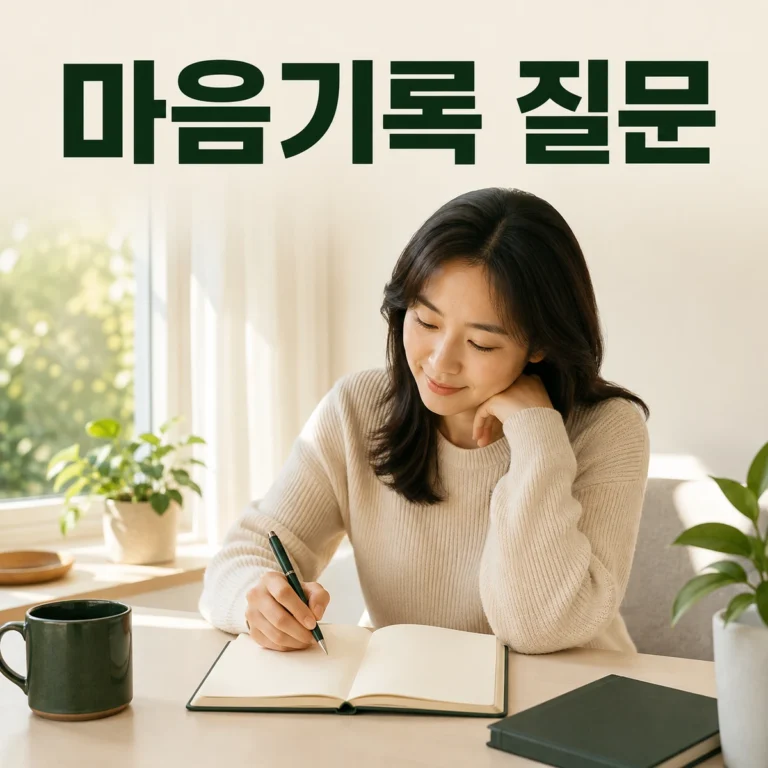 작은 노트에 오늘의 마음 질문 하나를 적는 모습