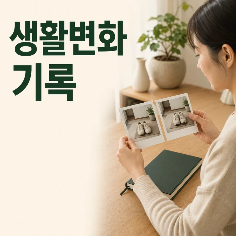 같은 책상 구도 사진과 한 줄 생활 메모를 날짜별로 비교하는 사람