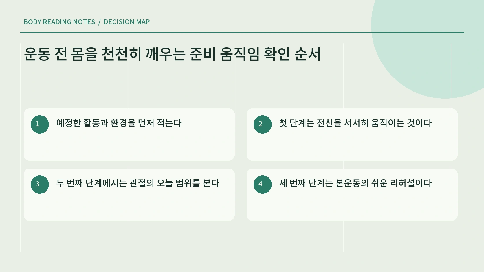 전신 깨우기에서 활동 리허설까지 이어지는 준비운동 흐름