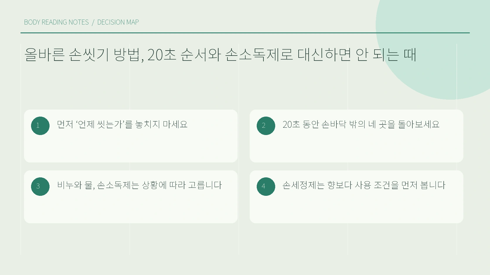 손등 엄지 손끝 손가락 사이 점검 지도