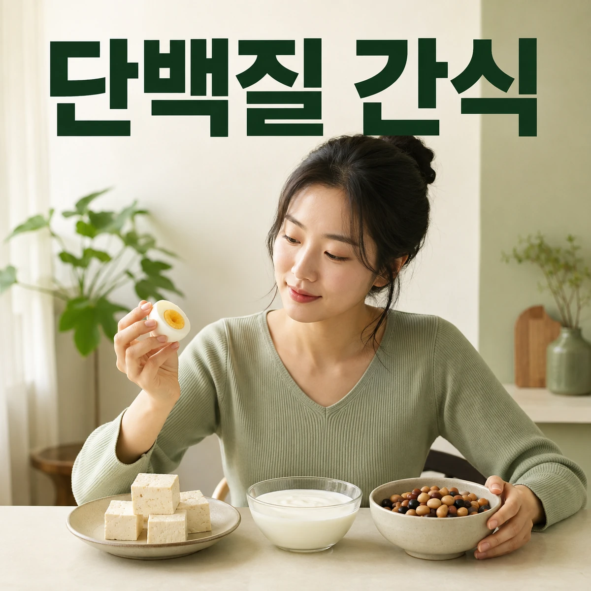 단백질 간식 주제를 보여 주는 한국 생활 장면
