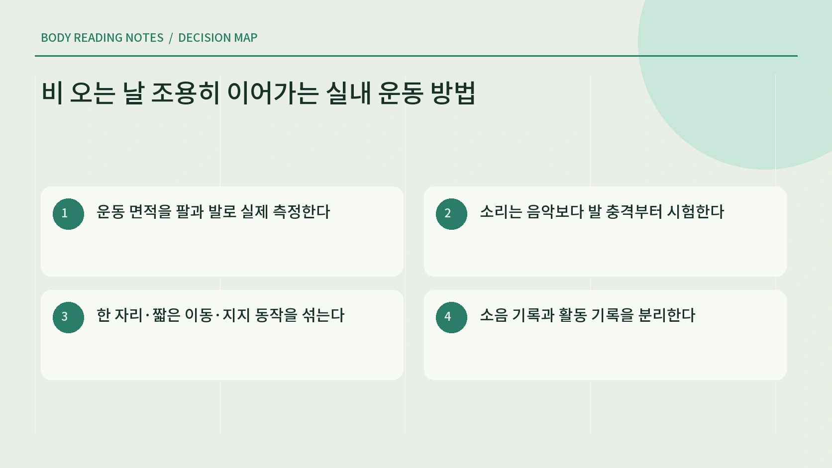층간소음과 좁은 공간을 점검하는 실내 운동 선택 안내