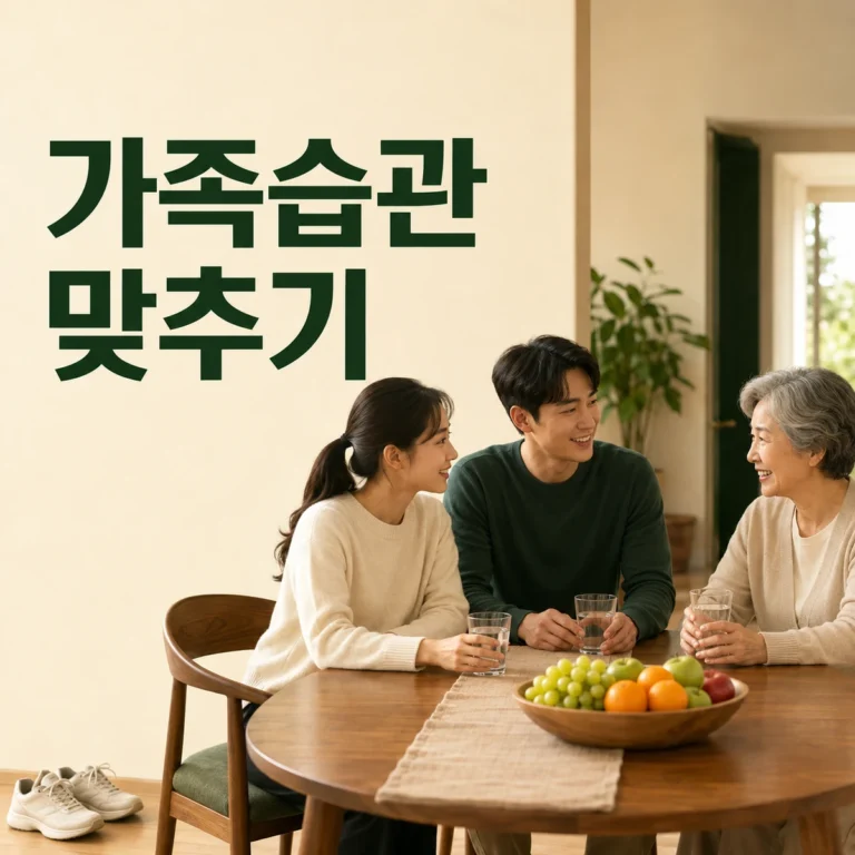 가족이 식사 산책 취침 습관 카드를 함께 고르는 모습