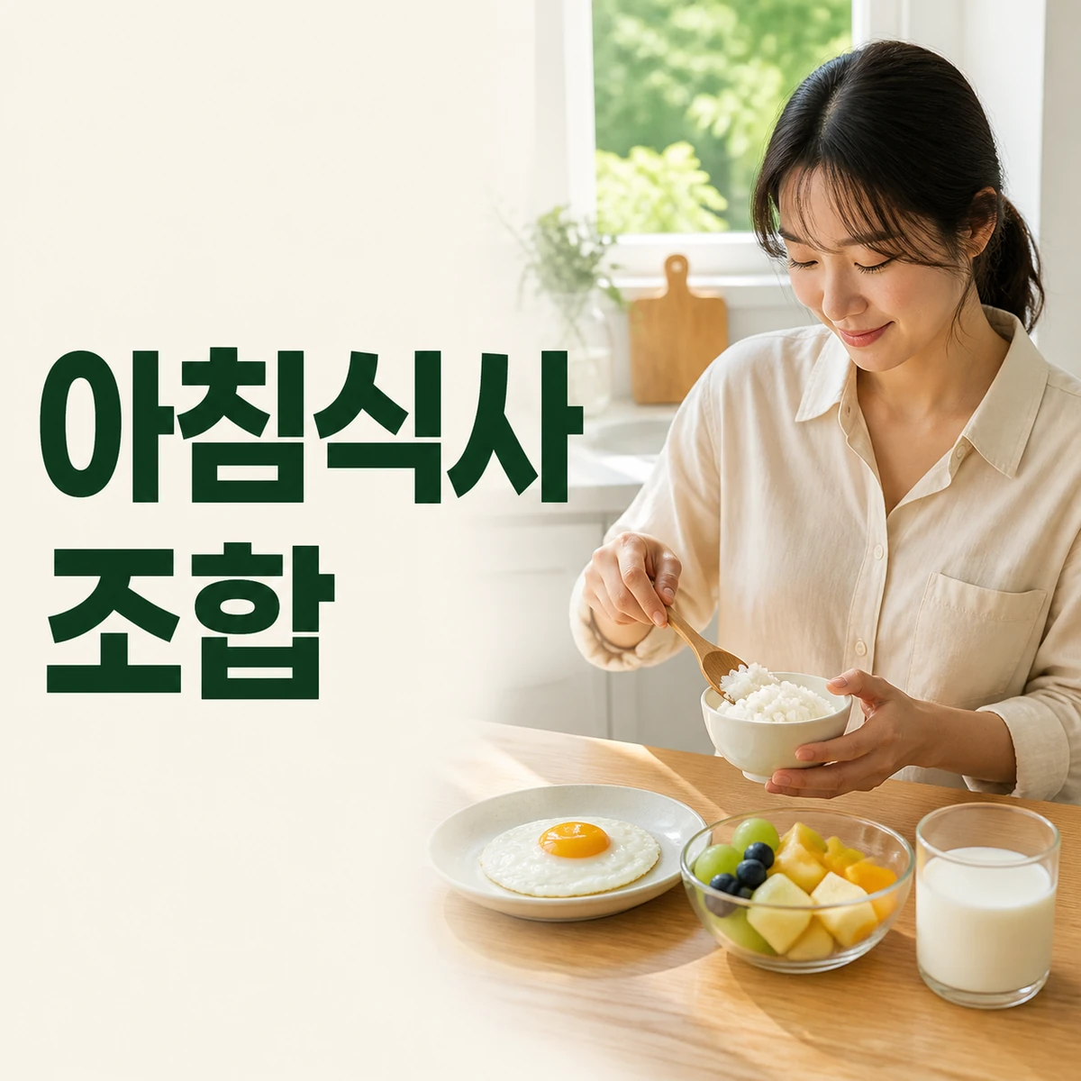 준비 시간에 따라 간단한 아침 식사 재료를 조합하는 사람