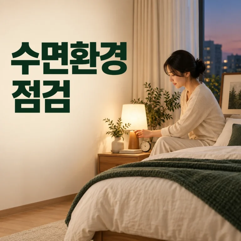 저녁 침실에서 한국인 성인이 조명과 커튼을 정리한다