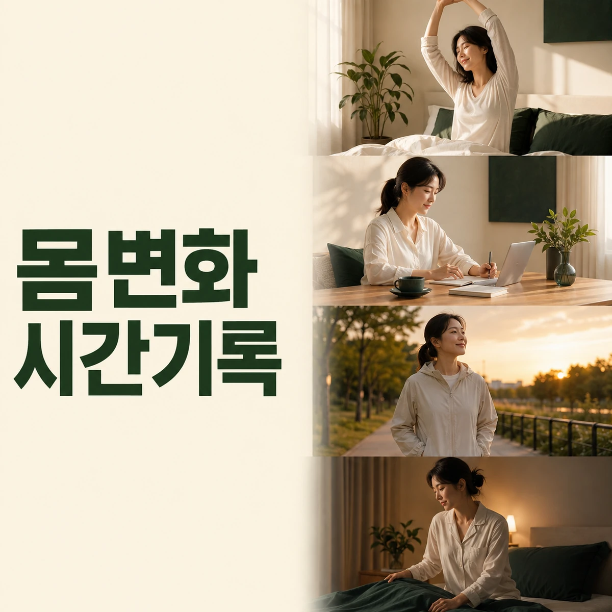 아침 낮 저녁 밤의 몸 상태를 나눈 기록표