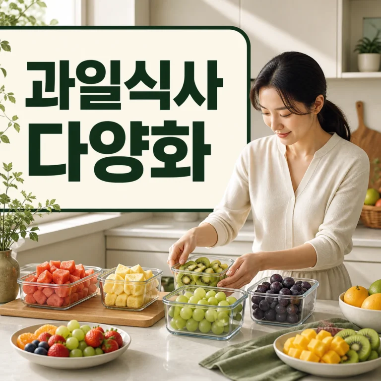 서로 다른 색 과일을 소량씩 나눠 보관하는 식탁